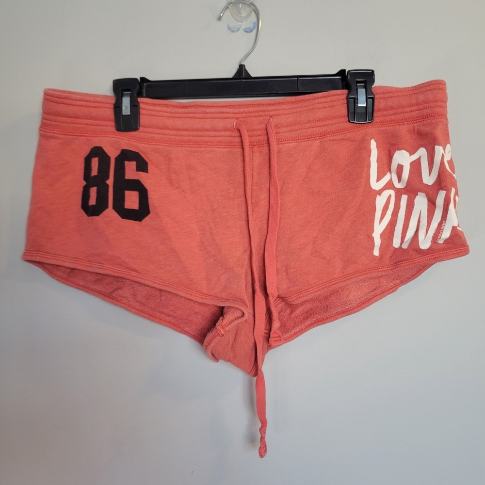 Victorias Secret PINK Lounge Shorts Coral Orange 86 Love PINK Graphic Medium